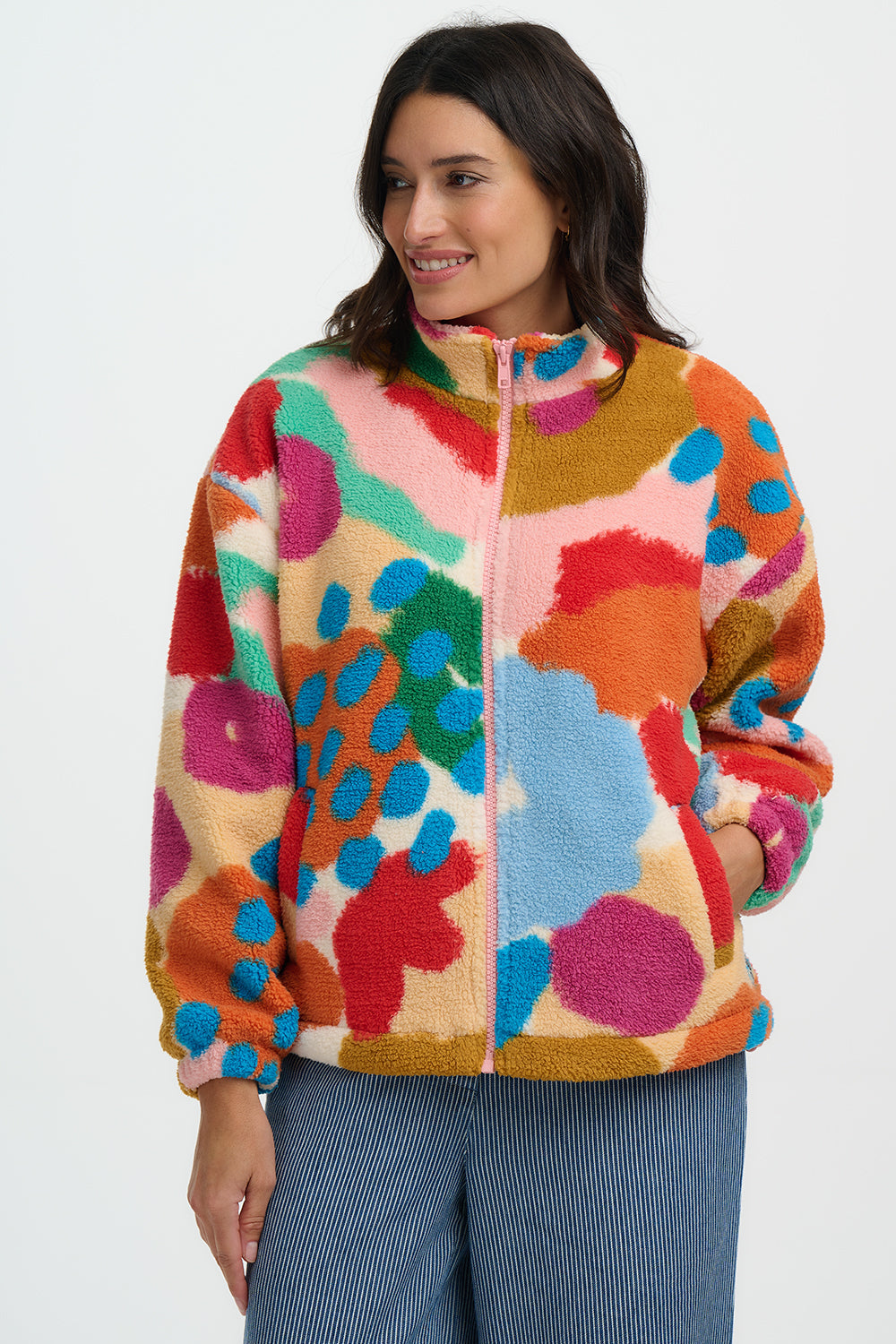 Sugarhill Hartley Zip Up Fleece Off White/Abstract Floral