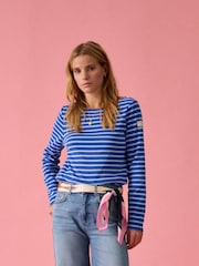 Joules Harbour Dark Blue/Blue Sky Boat Neck Long Sleeve Breton Stripe Top