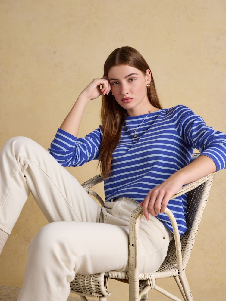 Joules Harbour Dark Blue/Blue Sky Boat Neck Long Sleeve Breton Stripe Top